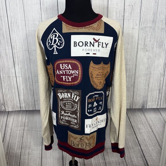 Born Fly Men's 5X Multicolor Casual Logo Graphic Pullover Crewneck Sweatshirt - Picture 1 of 7